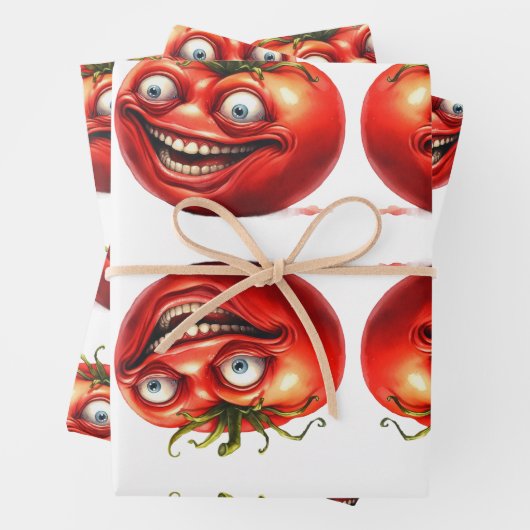 Crazy Happy Tomato Cartoon Funny  Wrapping Paper (In situ)