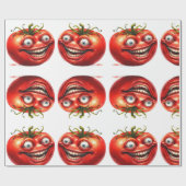 Crazy Happy Tomato Cartoon Funny  Wrapping Paper Cadeaupapier (Vlak)
