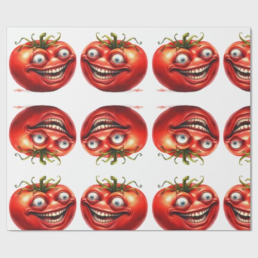 Crazy Happy Tomato Cartoon Funny  Wrapping Paper Cadeaupapier (Vlak)