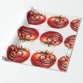 Crazy Happy Tomato Cartoon Funny  Wrapping Paper Cadeaupapier (Uitgerold)