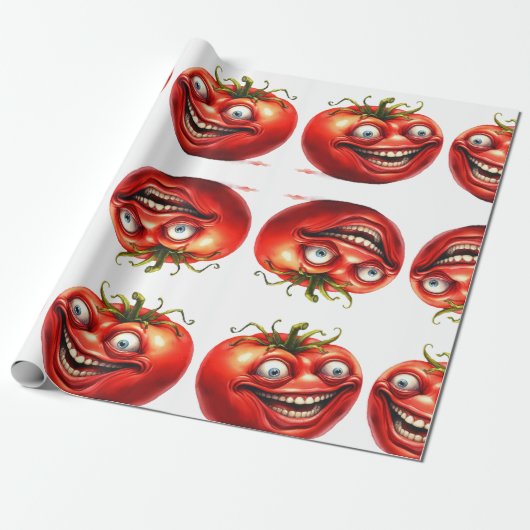 Crazy Happy Tomato Cartoon Funny  Wrapping Paper Cadeaupapier (Uitgerold)