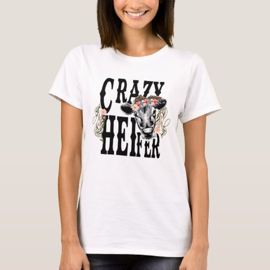 Crazy Heifer - Bloemen Koe T-shirt (Voorkant)