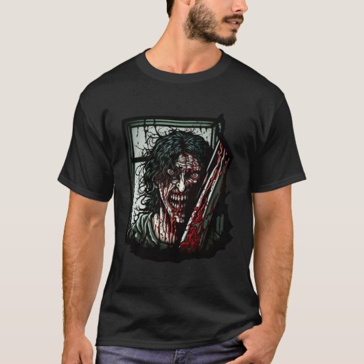 Crazy Horror Woman Nightmare Scary Terrifying Hall T-shirt (Voorkant)