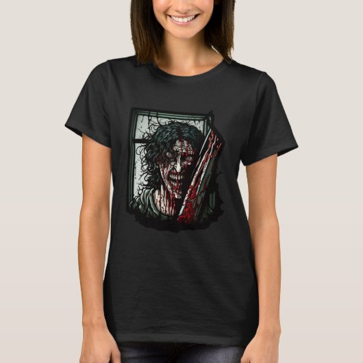 Crazy Horror Woman Nightmare Scary Terrifying Hall T-shirt (Voorkant)
