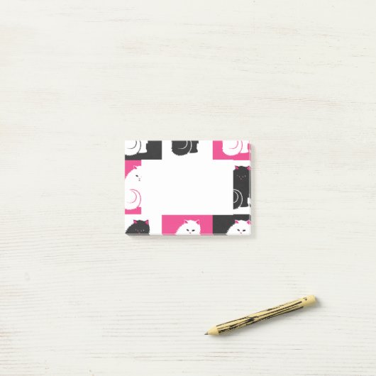 Crazy Hot Pink Kitty Cat Patroon Post-it® Notes (Op bureau)