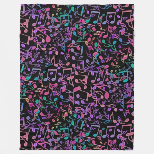Crazy Hot Pink Rainbow Muzieknoten Fleece Blanket (Voorkant)