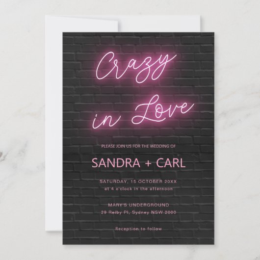 Crazy in Love Neon Glow Light Invitation Kaart (Voorkant)