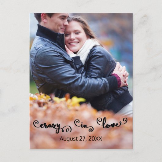 Crazy in Love Photo - Vertical Save/Date Briefkaar Aankondigingskaart (Voorkant)
