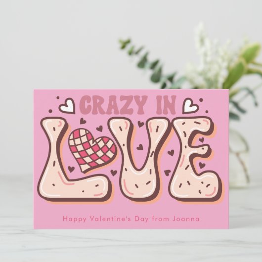 Crazy in love retro valentijnsdag feestdagenkaart (Staand voorkant)