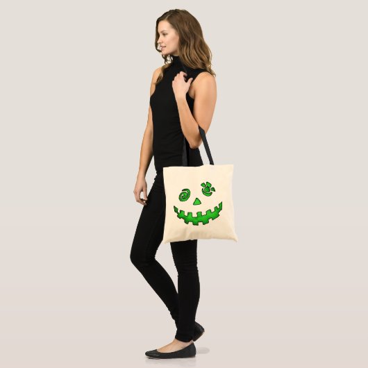 Crazy Jack O Lantern Pumpkin Face Green Tote Bag (Voorkant (model))