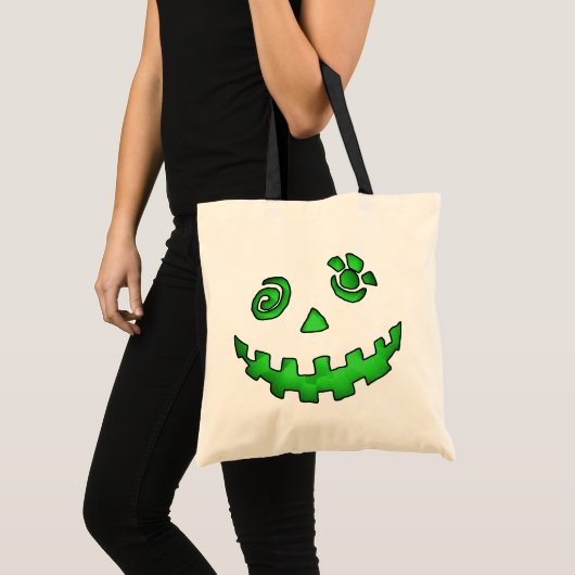 Crazy Jack O Lantern Pumpkin Face Green Tote Bag (Voorkant (product))