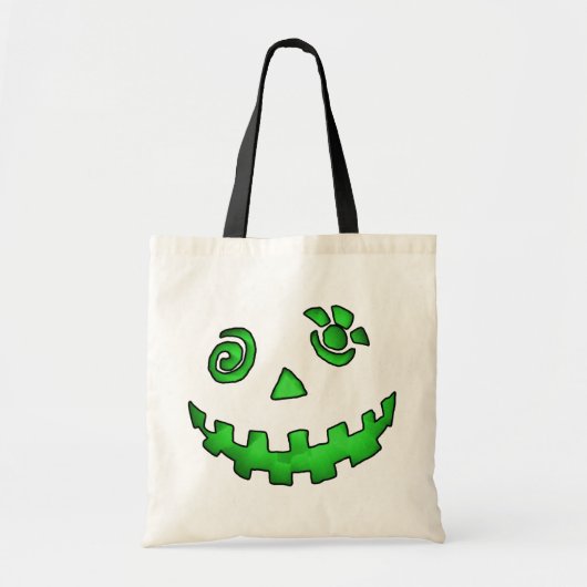 Crazy Jack O Lantern Pumpkin Face Green Tote Bag (Voorkant)