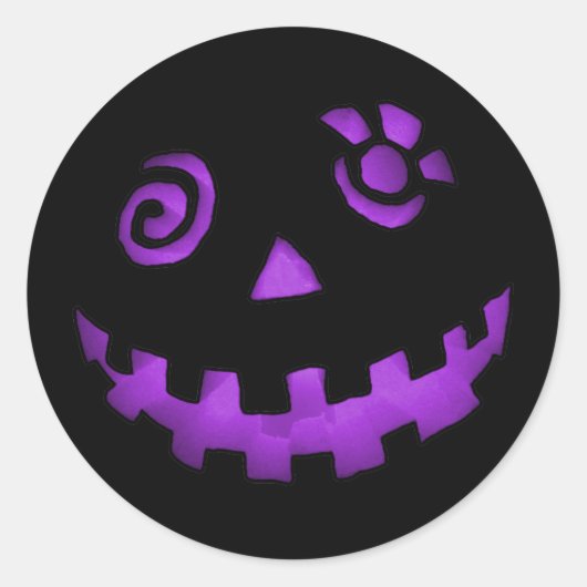 Crazy Jack O Lantern Pumpkin Face Paars Ronde Sticker (Voorkant)
