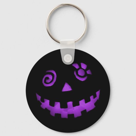 Crazy Jack O Lantern Pumpkin Face Paars Sleutelhanger (Voorkant)