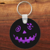 Crazy Jack O Lantern Pumpkin Face Paars Sleutelhanger (Voorkant)