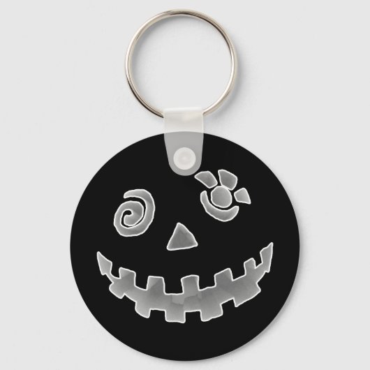 Crazy Jack O Lantern Pumpkin Face White Grey Sleutelhanger (Voorkant)