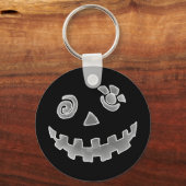 Crazy Jack O Lantern Pumpkin Face White Grey Sleutelhanger (Voorkant)
