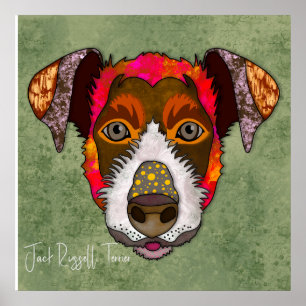 Crazy Jack Russell Terrier-hond met de hand geschi Poster