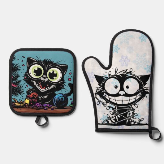 Crazy Kat Christmas Ovenwant & Pannenlap Set (Voorkant)