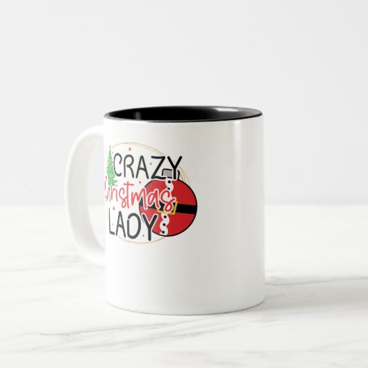 Crazy kerstdame - Grappig kerstfeest voor vrouwen Tweekleurige Koffiemok (Voorkant links)