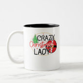 Crazy kerstdame - Grappig kerstfeest voor vrouwen Tweekleurige Koffiemok (Links)