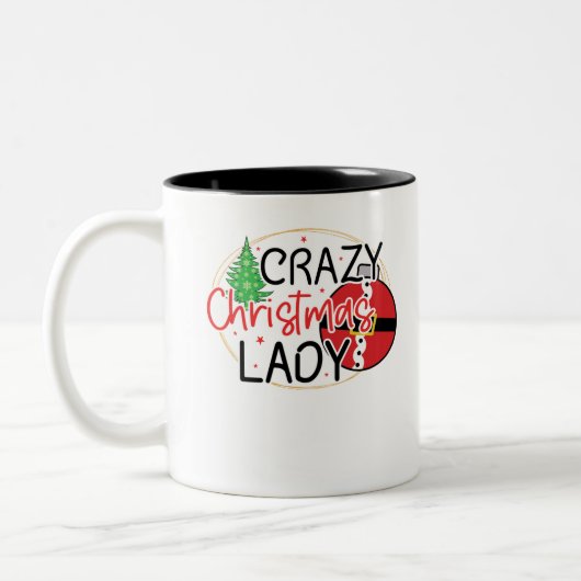 Crazy kerstdame - Grappig kerstfeest voor vrouwen Tweekleurige Koffiemok (Links)