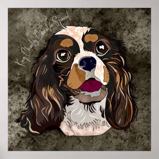 Crazy King Charles Cavalier handgeschilderd Poster (Voorkant)