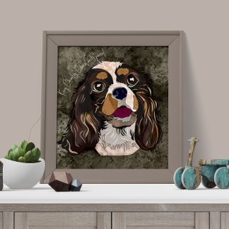 Crazy King Charles Cavalier handgeschilderd Poster