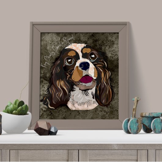 Crazy King Charles Cavalier handgeschilderd Poster
