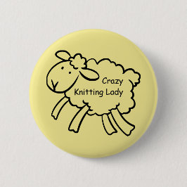 Crazy Knitting Lady Badge Ronde Button 5,7 Cm