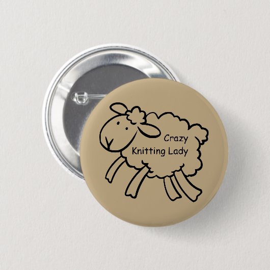 Crazy Knitting Lady Badge Ronde Button 5,7 Cm (Voorkant /achterkant)