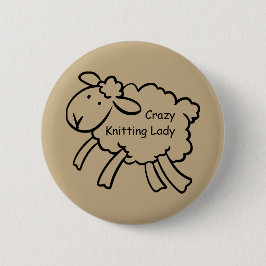 Crazy Knitting Lady Badge Ronde Button 5,7 Cm
