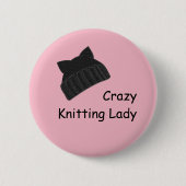 Crazy Knitting Lady Badge Ronde Button 5,7 Cm (Voorkant)