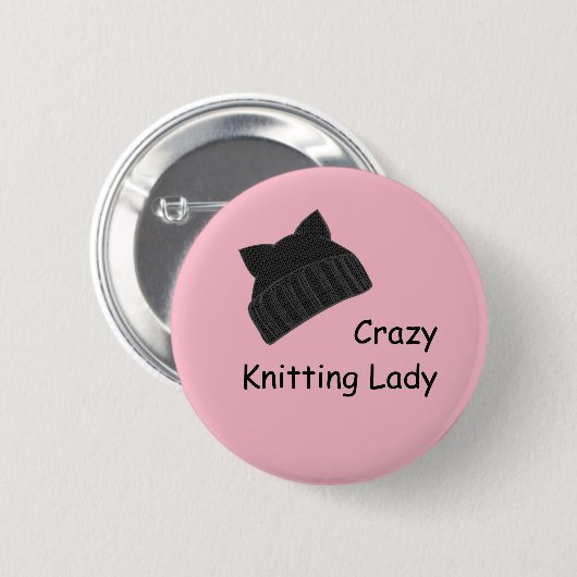 Crazy Knitting Lady Badge Ronde Button 5,7 Cm (Voorkant /achterkant)