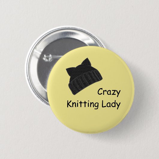 Crazy Knitting Lady Badge Ronde Button 5,7 Cm (Voorkant /achterkant)