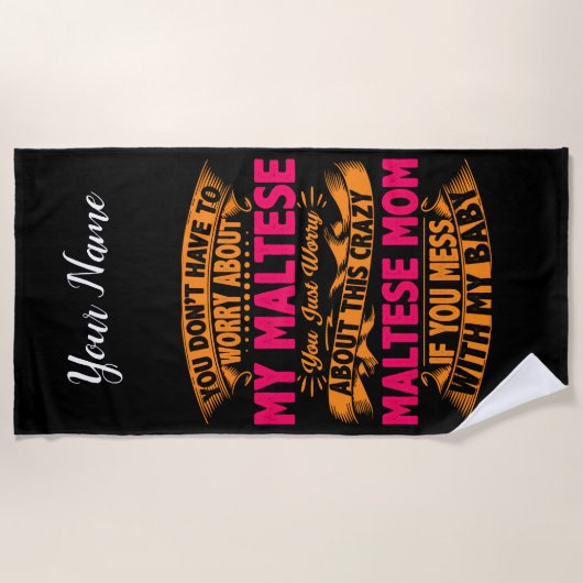 Crazy Maltese mam Strandlaken (Voorkant)