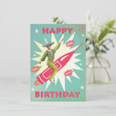 Crazy Mexican on Rocket Birthday Party Time Feestdagenkaart (Staand voorkant)