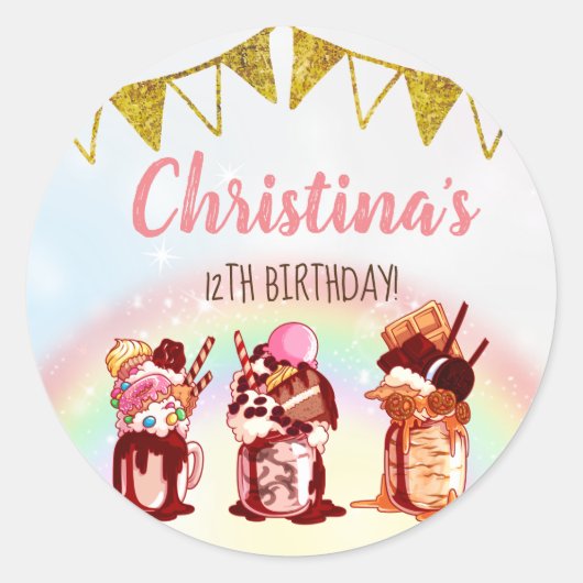 Crazy Milkshake Birthday Uitnodiging Ronde Sticker (Voorkant)