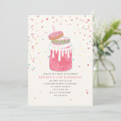 Crazy Milkshake Donut Confetti Pink Birthday Party Kaart (Staand voorkant)