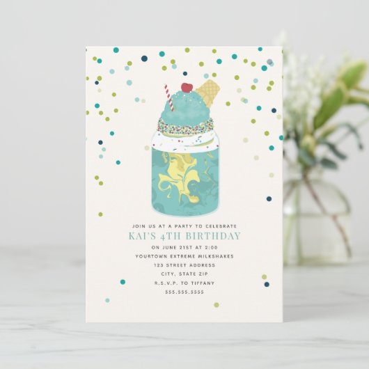 Crazy Milkshake Ice Cream Birthday Party Kaart (Staand voorkant)