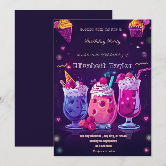 Crazy Milkshake Party Invitation – Colorful Sweet Kaart (Voorkant / Achterkant)