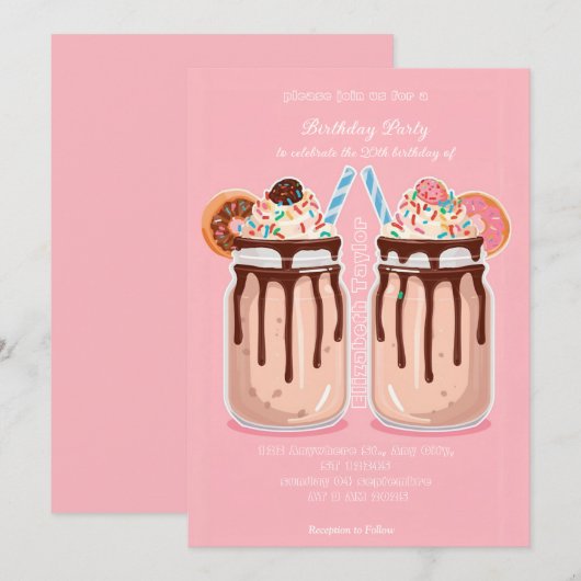 Crazy Milkshake Party Invitation – Colorful Sweet Kaart (Voorkant / Achterkant)