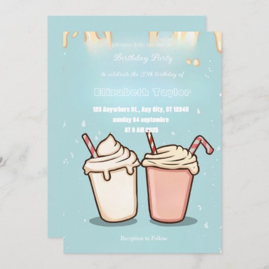 Crazy Milkshake Party Invitation – Colorful Sweet Kaart (Voorkant / Achterkant)