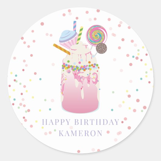 Crazy Milkshake Pink Snoep Cupcake Birthday Party Ronde Sticker (Voorkant)