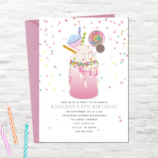 Crazy Milkshake Snoep Cupcake Pink Birthday Party Kaart