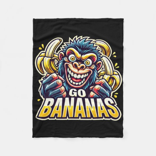 Crazy Monkey Gaat Bananen Sticker Fleece Deken (Voorkant)