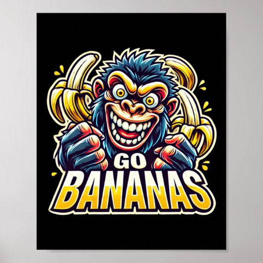 Crazy Monkey Gaat Bananen Sticker Poster (Voorkant)