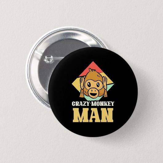 Crazy Monkey Man Ronde Button 5,7 Cm (Voorkant /achterkant)