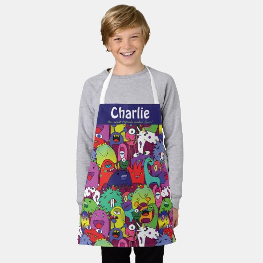 Crazy monsters 2 x aangepaste tekst schort (Gedragen)