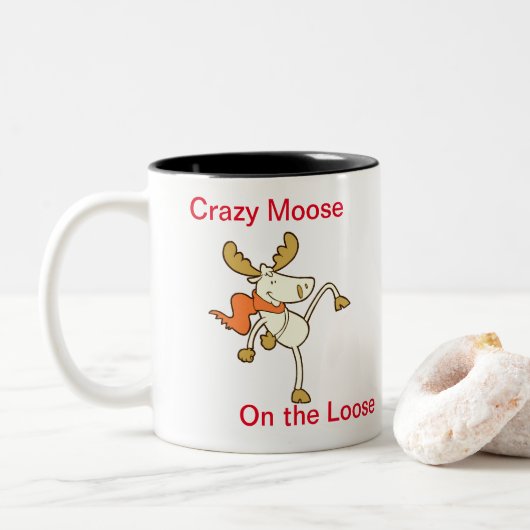 Crazy Moose aan de rand Tweekleurige Koffiemok (Met donut)